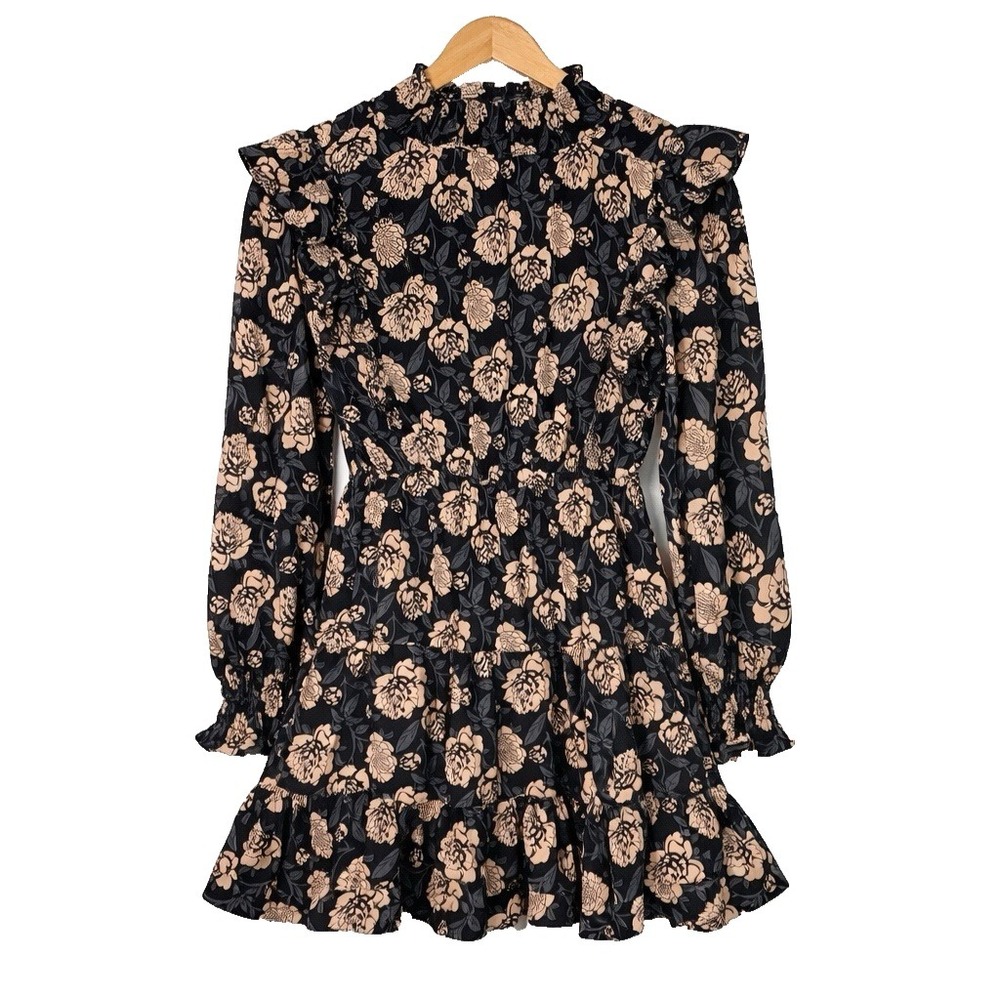 Nasty Gal Mini Dress Womens 4 Dark Cottage Floral Prairie Boho Ruffle Tiered NWT